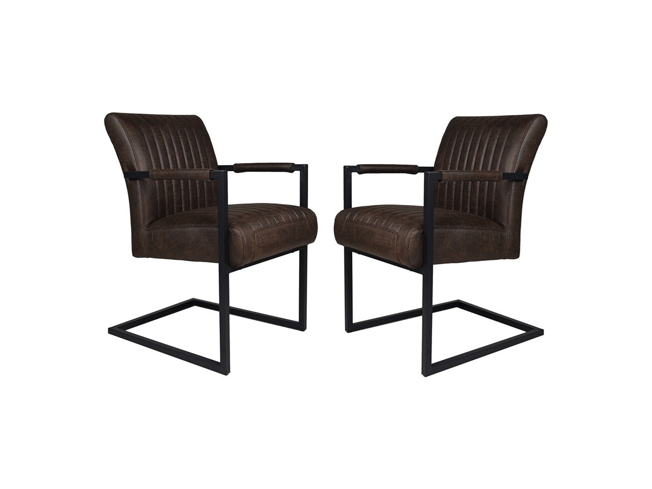 HSM Collection-Eetkamerstoel Texas Met Arm S/2-55x50x85-Espresso/Zwart-Leder/Metaal