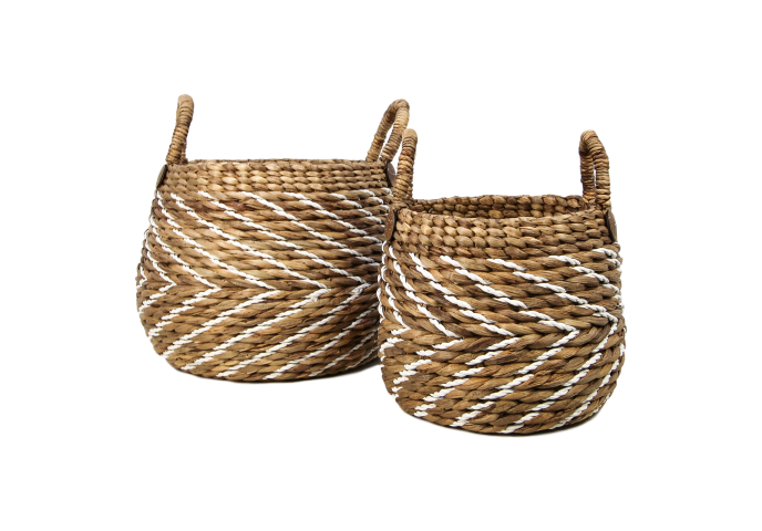 HSM Collection-Mandenset S/2-ø40x42/ø30x36-Naturel/Wit-Waterhyacint