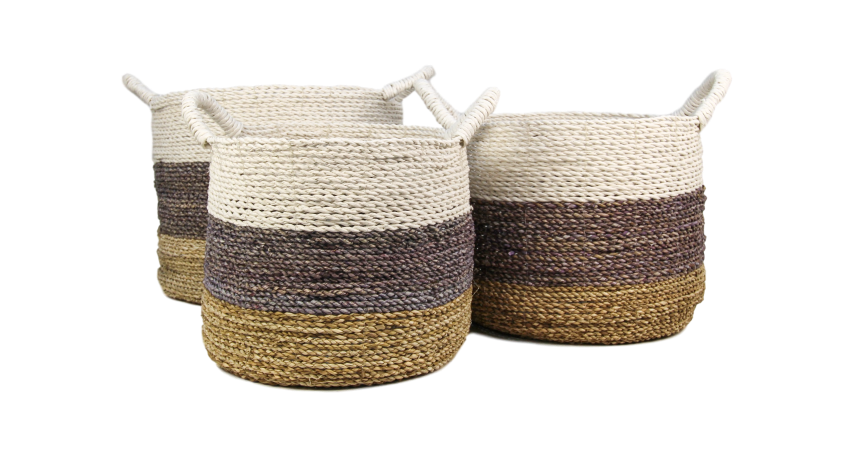 HSM Collection-Mandenset Malibu S/3-ø36x30 / ø34x27 / ø32x25-Naturel/Assorti-Raffia/Zeegras