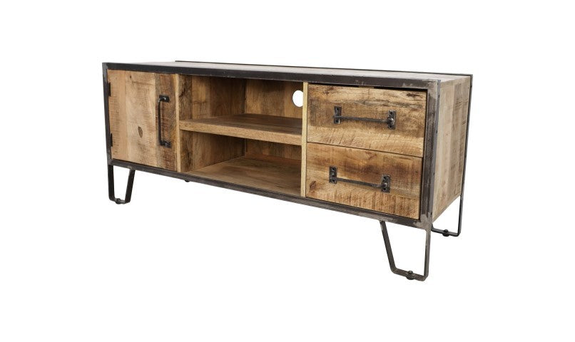 HSM Collection-Tv Meubel Hayward 1 Deur 2 La-130x40x55-Naturel/Zwart-Mango/Metaal