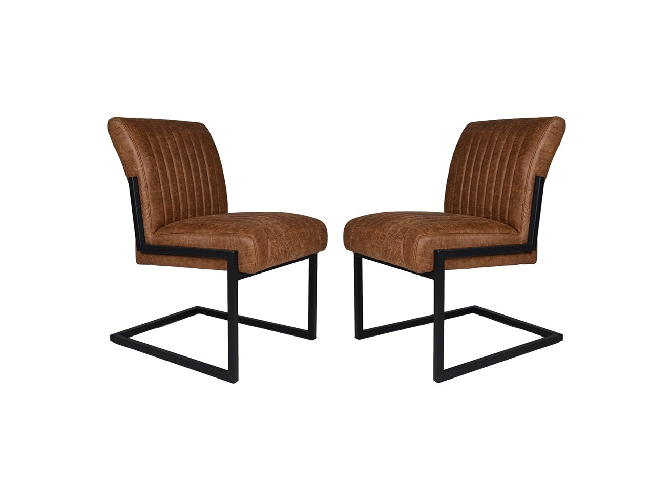 HSM Collection-Eetkamerstoel Texas S/2-55x50x85-Cognac/Zwart-Leder/Metaal