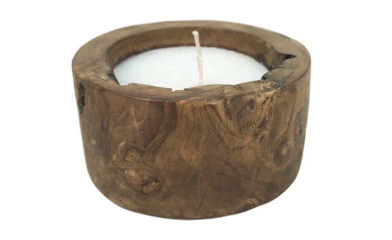 HSM Collection-Kaars Boomstam Klein-ø20x10-Naturel-Teak