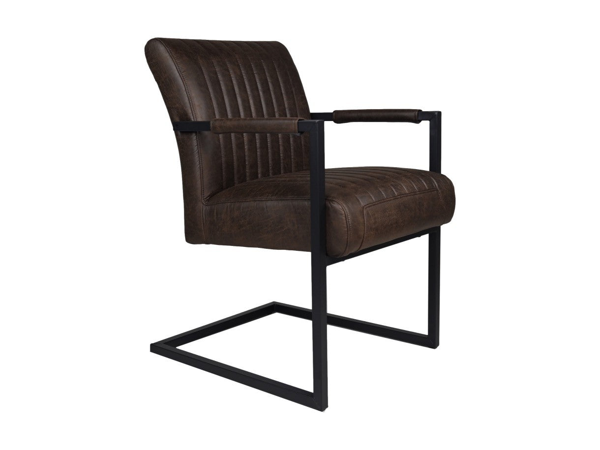 HSM Collection-Eetkamerstoel Texas Met Arm S/2-55x50x85-Espresso/Zwart-Leder/Metaal