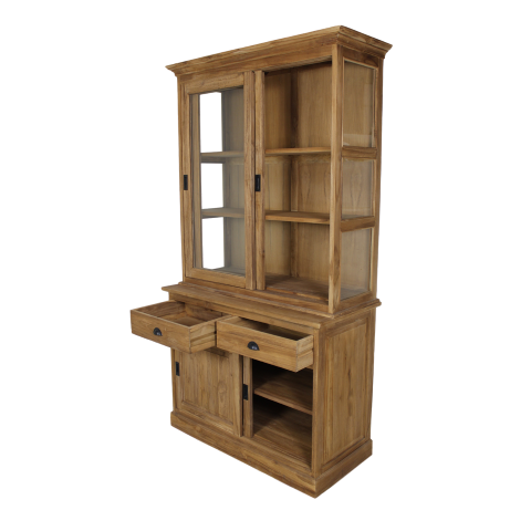 HSM Collection-Buffetkast 4 Deur 2 La-120x50x215-Naturel-Teak/Glas