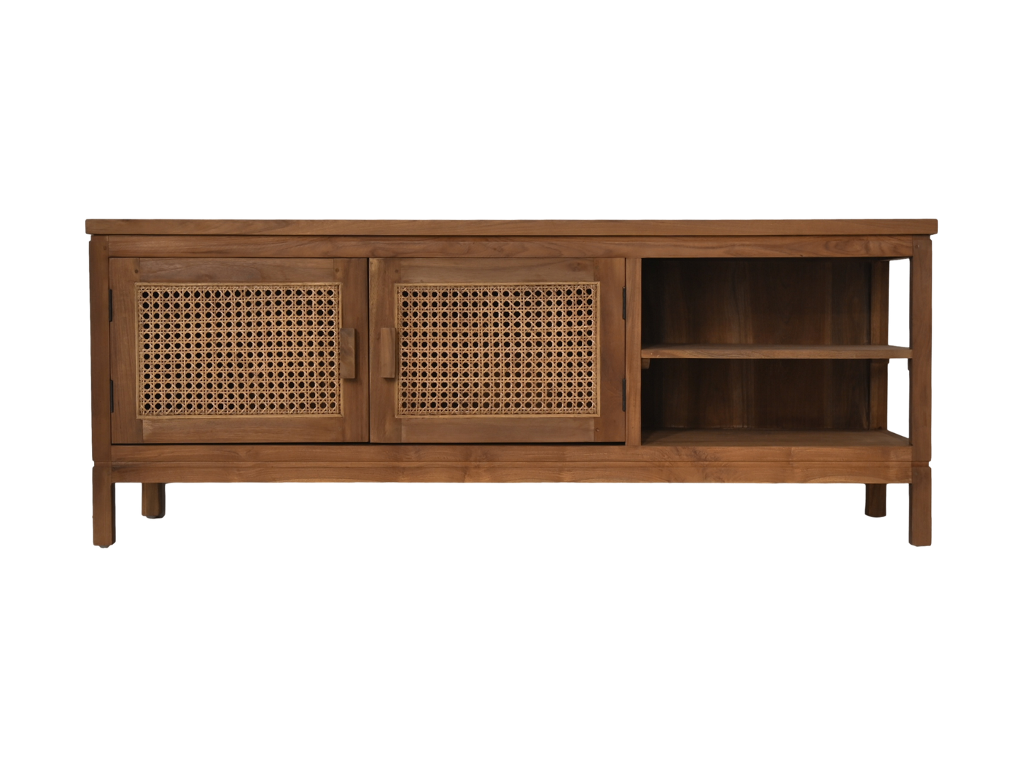 HSM Collection-Tv Meubel 2 Deur 2 Vak-135x52x42-Naturel-Rotan/Teak