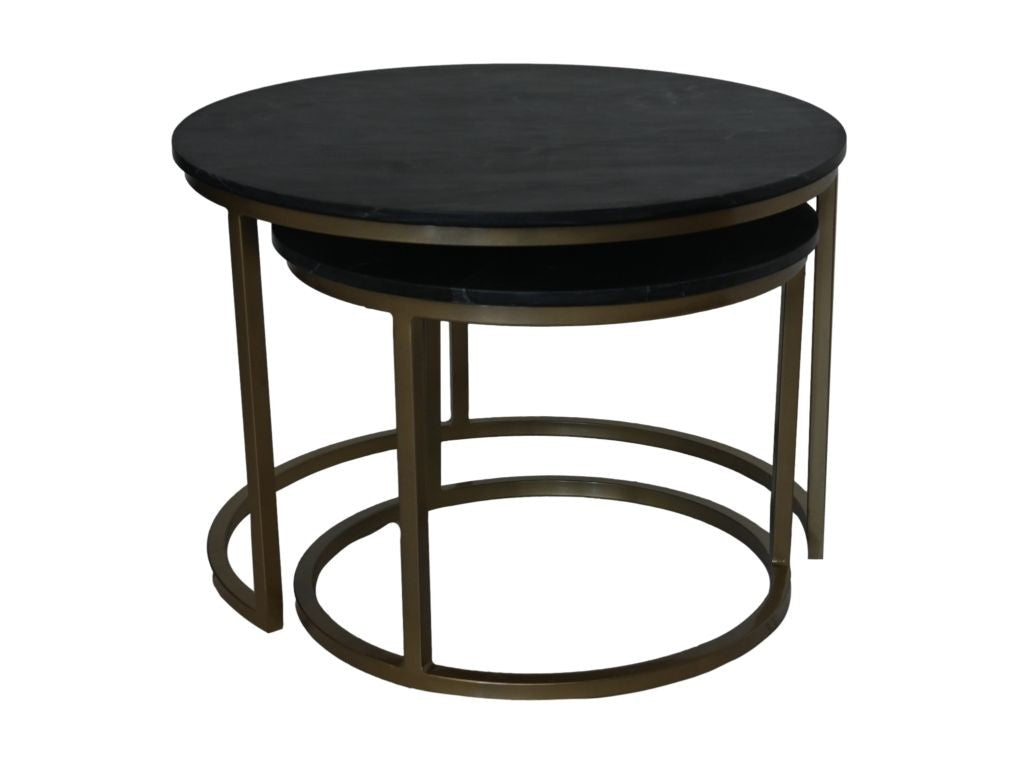 HSM Collection-Ronde Bijzettafel Ronin S/2-ø70x47/ø55x41-Zwart/Goud-Marmer/Metaal