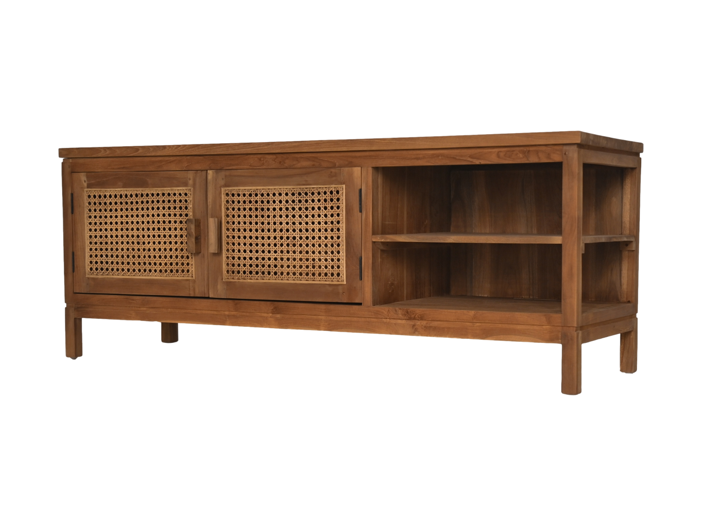 HSM Collection-Tv Meubel 2 Deur 2 Vak-135x52x42-Naturel-Rotan/Teak