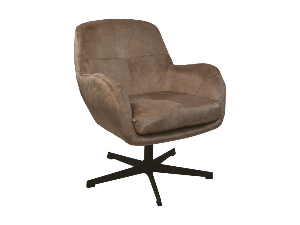 HSM Collection-Draaifauteuil Cleveland-75x73x88-Lever/Zwart-Stof/Metaal