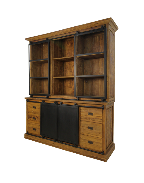 HSM Collection-Buffetkast Blackburn 4 Deur 6 La-180x50x220-Naturel/Zwart-Teak/Metaal