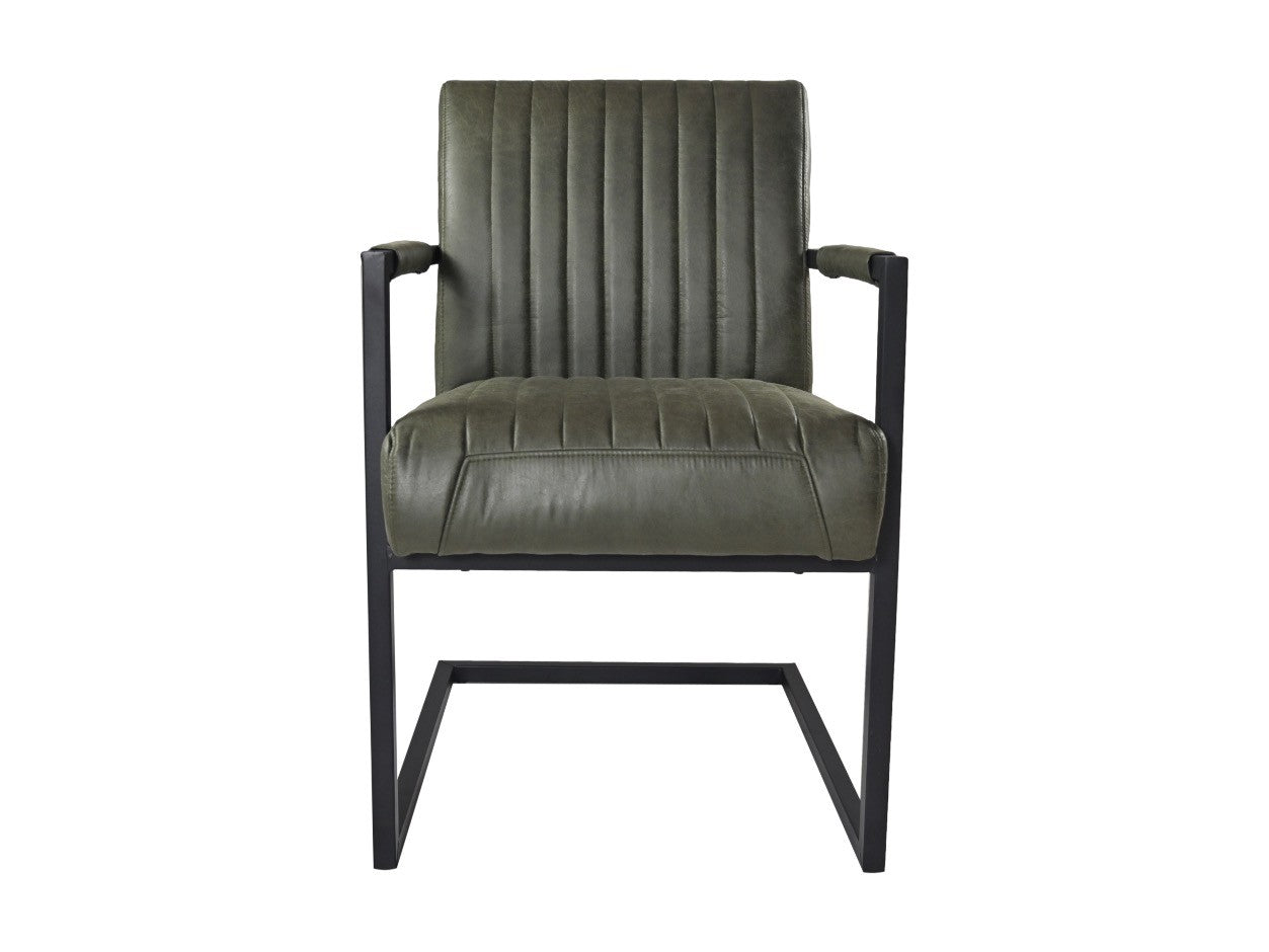 HSM Collection-Eetkamerstoel Texas Met Arm S/2-55x50x85-Groen/Zwart-Leder/Metaal