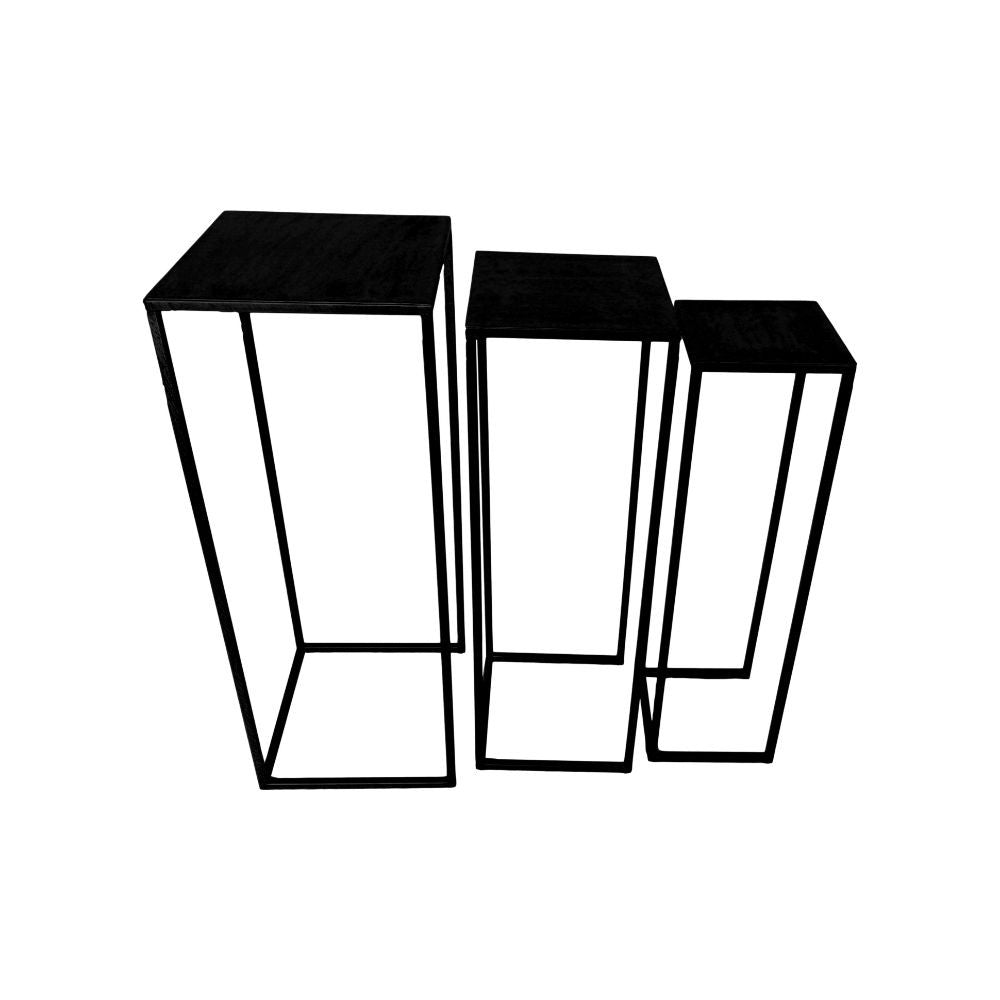 HSM Collection-Plantenstandaard S/3-30x30x80/25x25x75/20x20x70-Zwart-Metaal