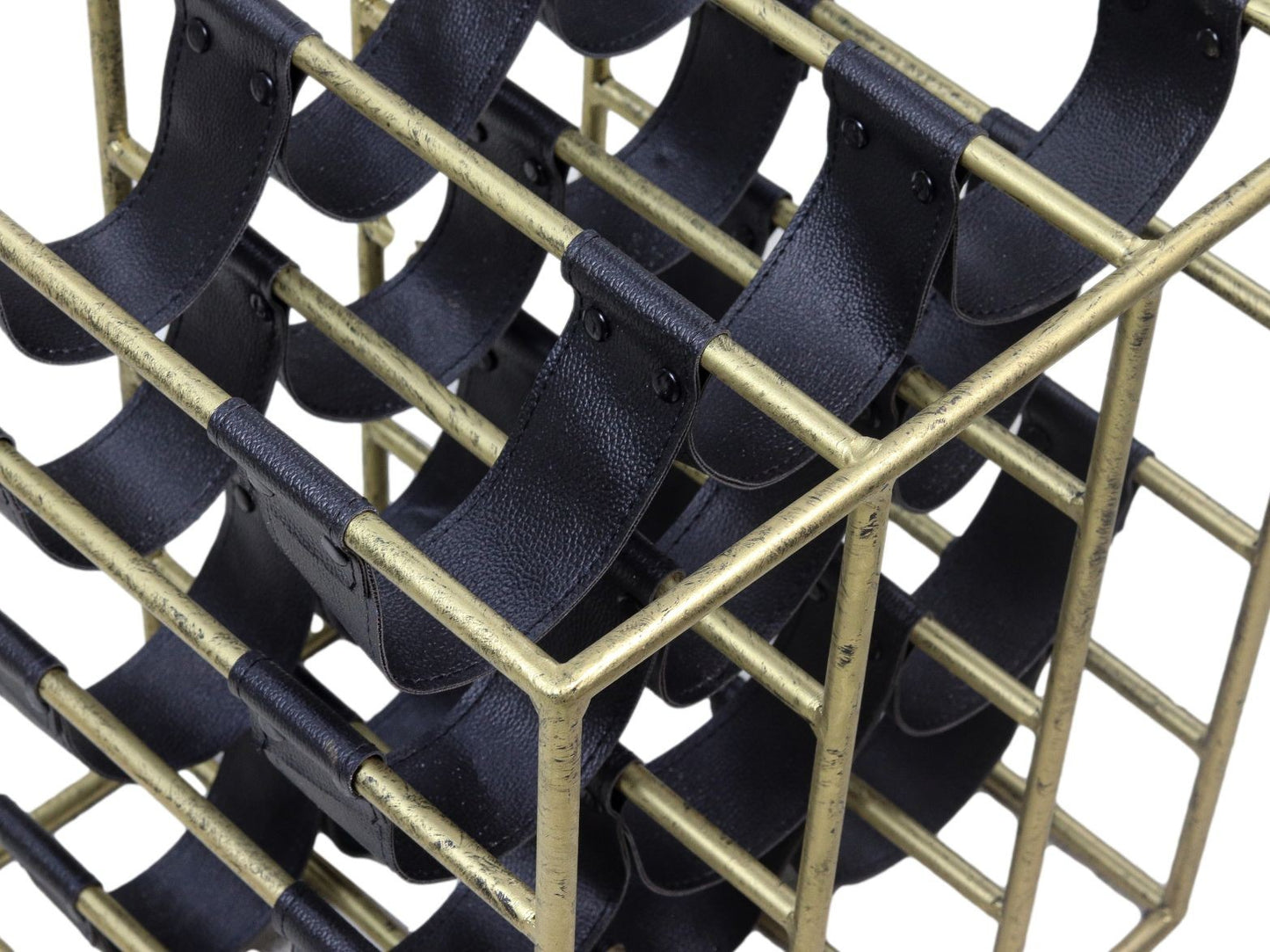 HSM Collection-Staand Wijnrek 12 Flessen-33x32x40-Goud/Zwart-Metaal/Kunstleder