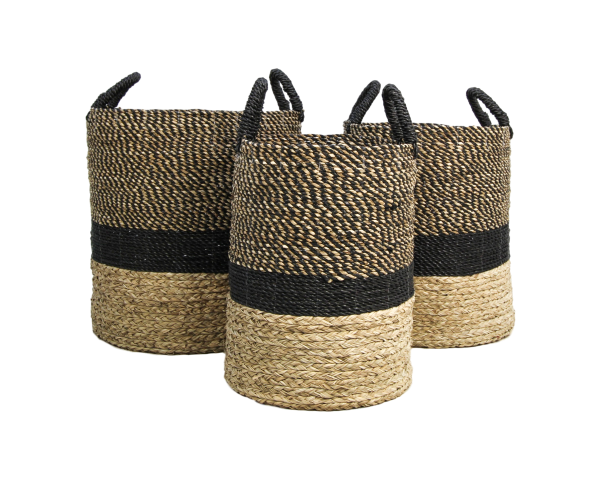 HSM Collection-Mandenset Malibu S/3-ø42x45 / ø38x42 / ø34x39-Naturel/Zwart-Waterhyacint
