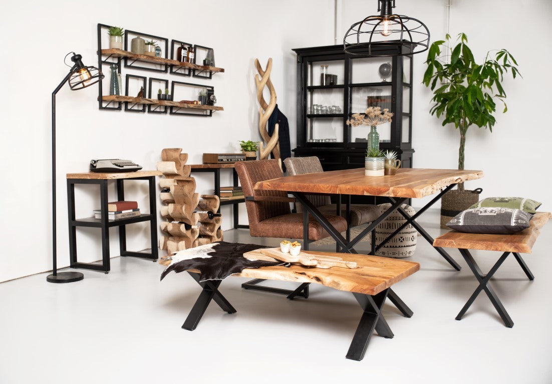 HSM Collection-Wandtafel Soho-60x45x75-Naturel/Zwart-Acacia/Metaal