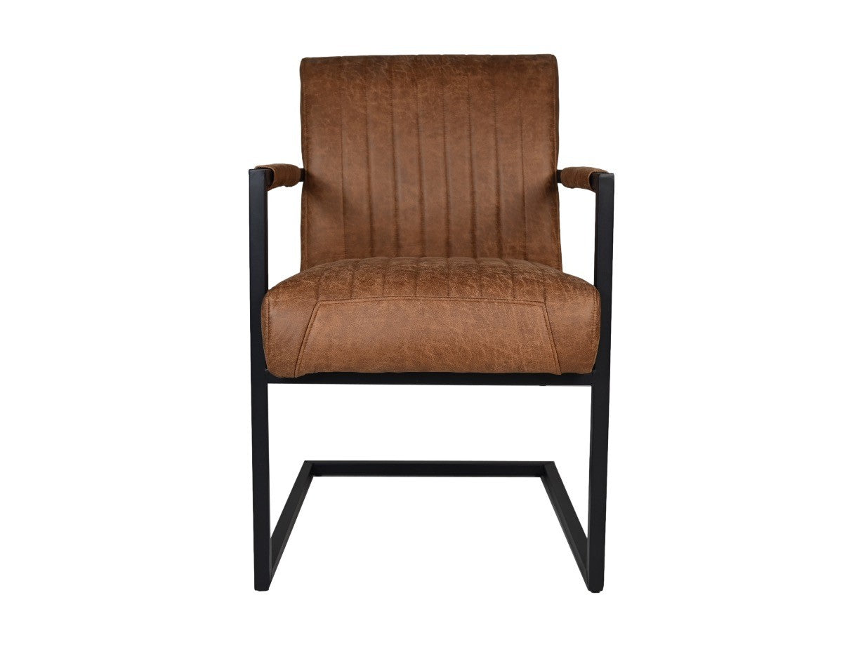 HSM Collection-Eetkamerstoel Texas Met Arm S/2-55x50x85-Cognac/Zwart-Leder/Metaal