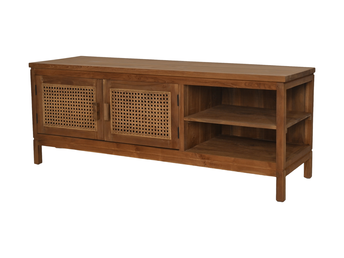 HSM Collection-Tv Meubel 2 Deur 2 Vak-135x52x42-Naturel-Rotan/Teak