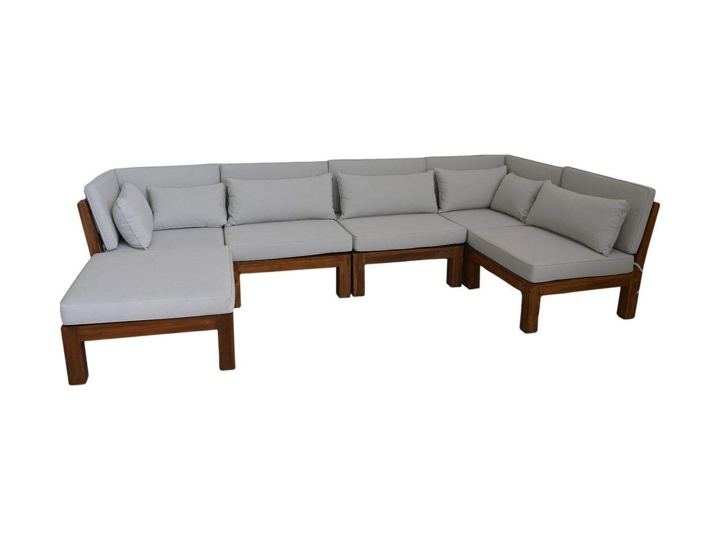 HSM Collection-Tuin Lounge Set Aruba 6 Delig-168x336x64-Naturel/Wit-Teak/Stof