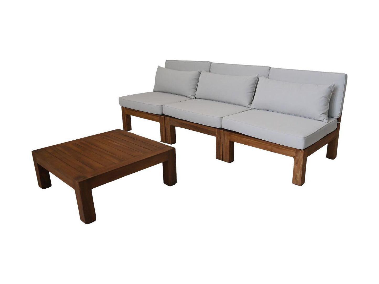 HSM Collection-Tuin Lounge Set Aruba 4 Delig-84x252x64-Naturel/Wit-Teak/Stof