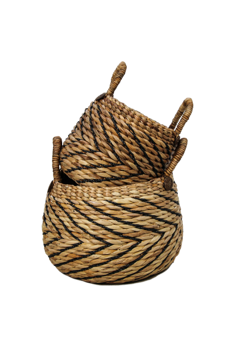 HSM Collection-Mandenset S/2-ø40x42/ø30x36-Naturel/Zwart-Waterhyacint