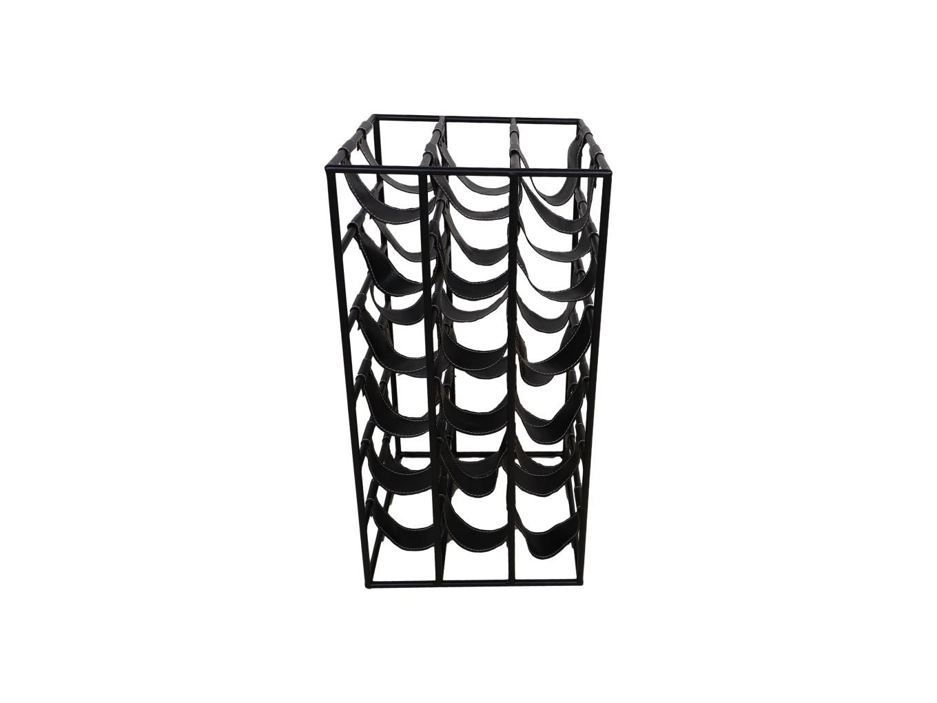 HSM Collection-Staand Wijnrek 18 Flessen-33x33x64-Zwart-Metaal/Kunstleder