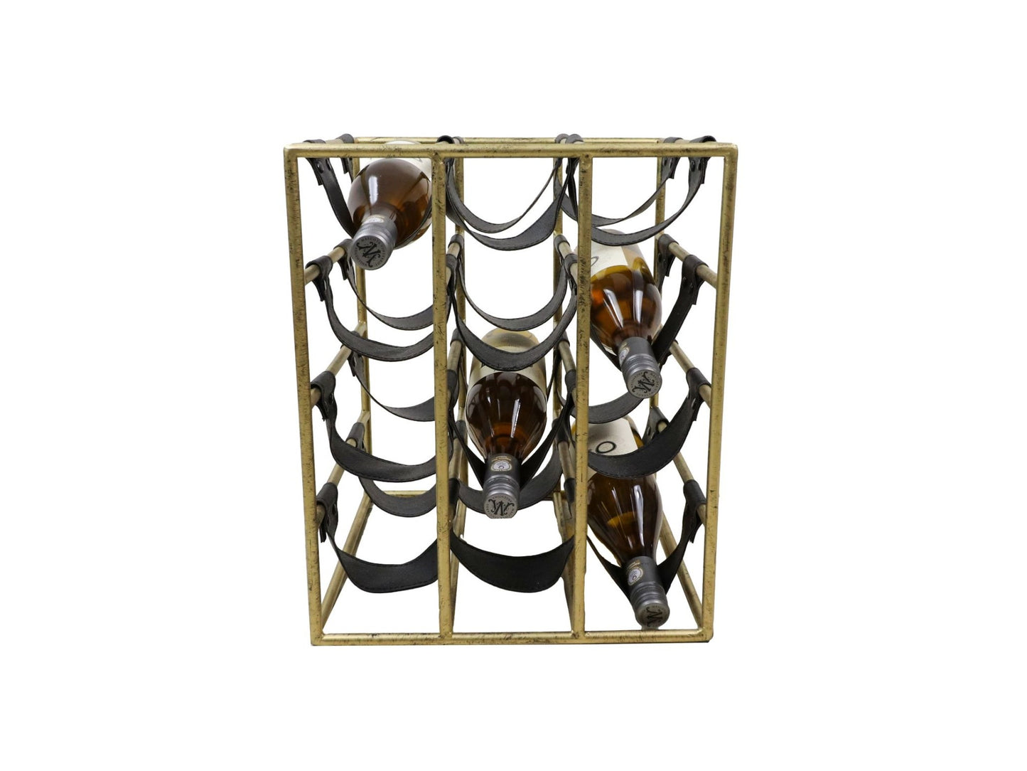 HSM Collection-Staand Wijnrek 12 Flessen-33x32x40-Goud/Zwart-Metaal/Kunstleder