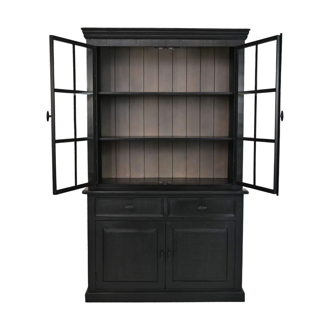 HSM Collection-Buffetkast Provence 4 Deur 2 La-130x48x215-Zwart/Grijs-Mango/Metaal