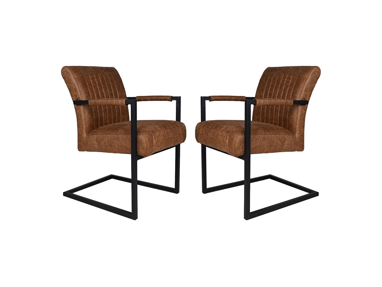 HSM Collection-Eetkamerstoel Texas Met Arm S/2-55x50x85-Cognac/Zwart-Leder/Metaal