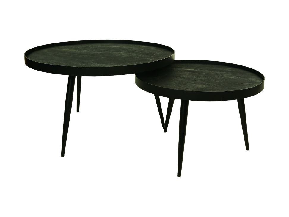 HSM Collection-Ronde Salontafel S/2-ø76x44/ø58x40-Zwart-Mango/Metaal