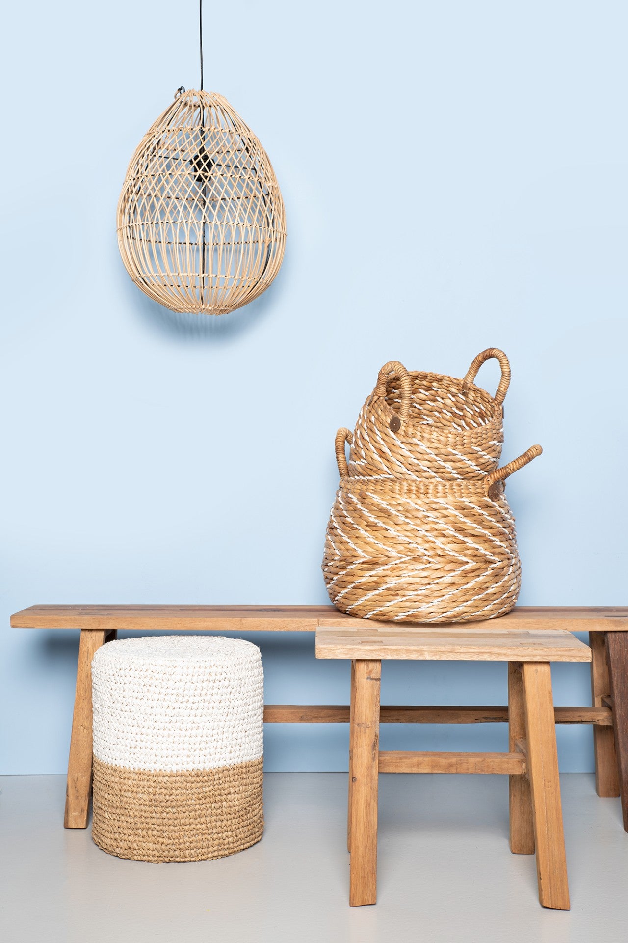 HSM Collection-Mandenset S/2-ø40x42/ø30x36-Naturel/Wit-Waterhyacint