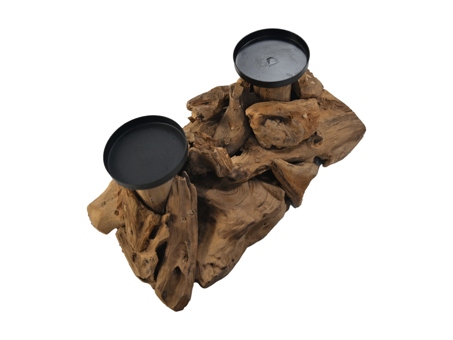 HSM Collection-Kaarsenhouder 2 Kaarsen-32x18x14-Naturel/Zwart-Teak/Metaal