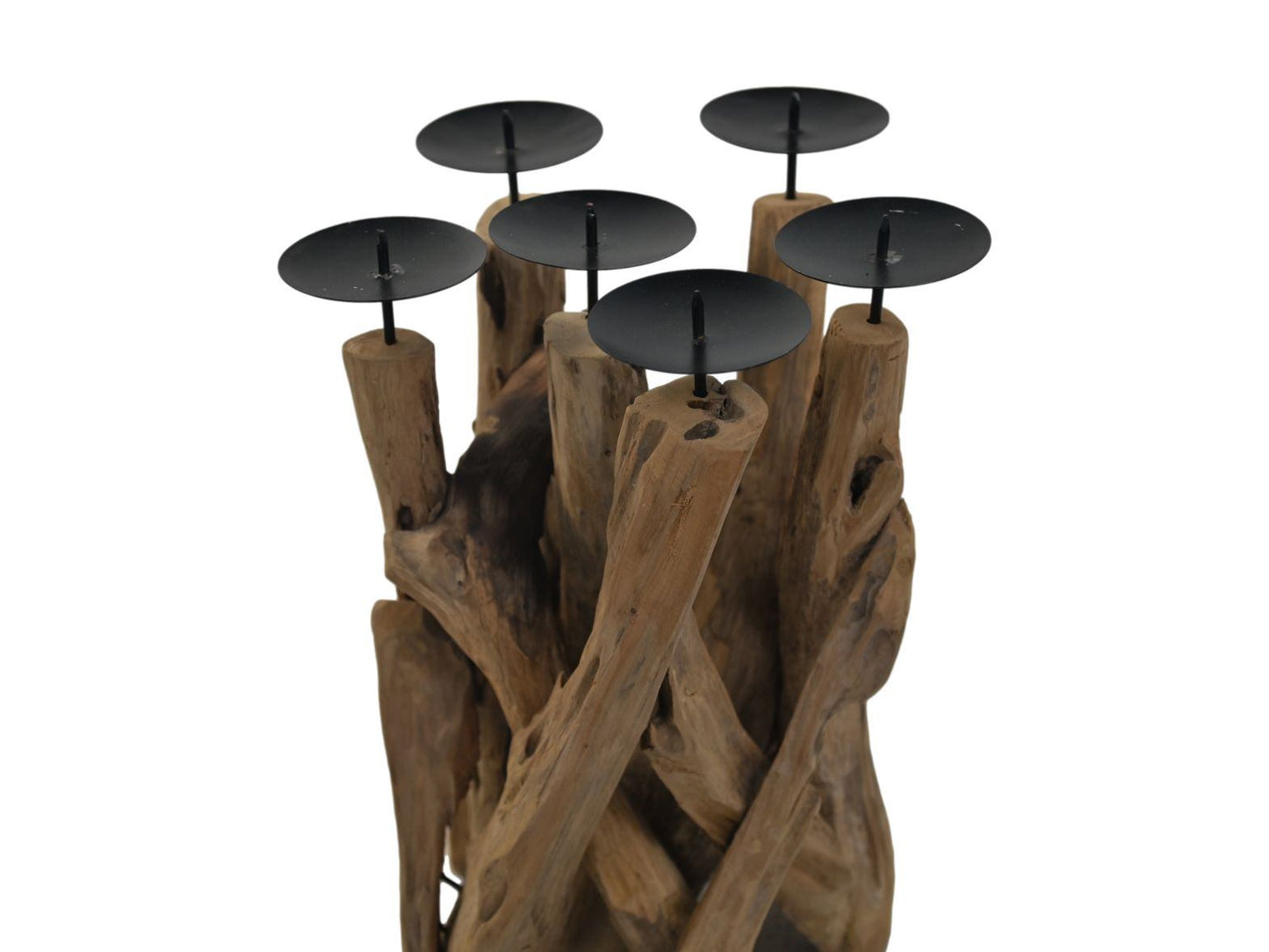 HSM Collection-Kaarsenhouder 6 Kaarsen-27x27x39-Naturel/Zwart-Teak/Metaal