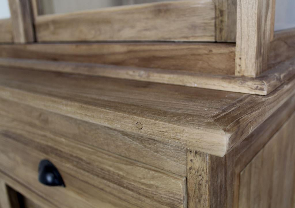 HSM Collection-Buffetkast 4 Deur 2 La-120x50x215-Naturel-Teak/Glas