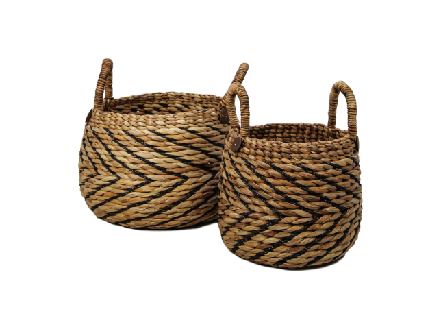 HSM Collection-Mandenset S/2-ø40x42/ø30x36-Naturel/Zwart-Waterhyacint