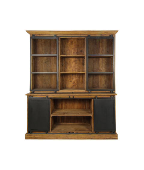 HSM Collection-Buffetkast Blackburn 4 Deur 6 La-180x50x220-Naturel/Zwart-Teak/Metaal