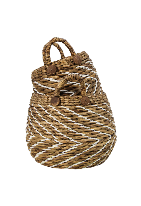 HSM Collection-Mandenset S/2-ø40x42/ø30x36-Naturel/Wit-Waterhyacint
