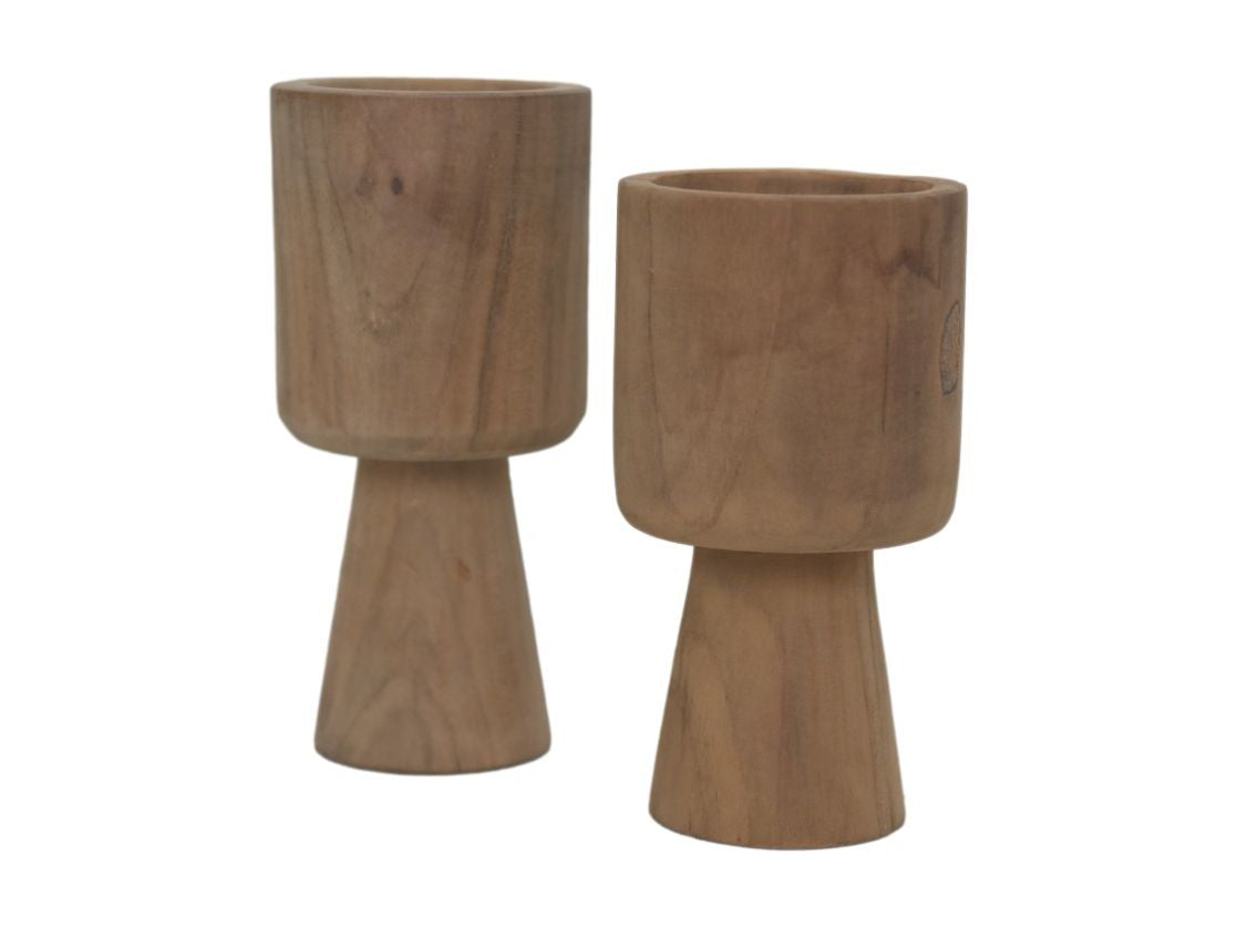 HSM Collection-Kaarsenhouder S/2-ø8x8x15/ø8x8x17-Naturel-Teak