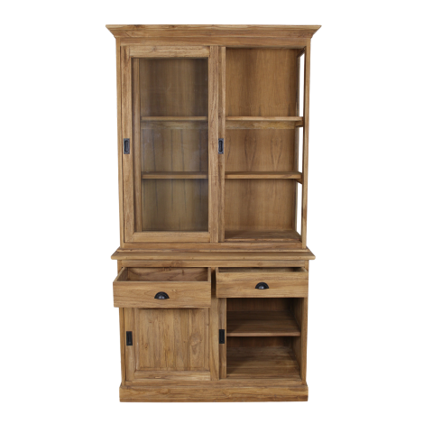 HSM Collection-Buffetkast 4 Deur 2 La-120x50x215-Naturel-Teak/Glas
