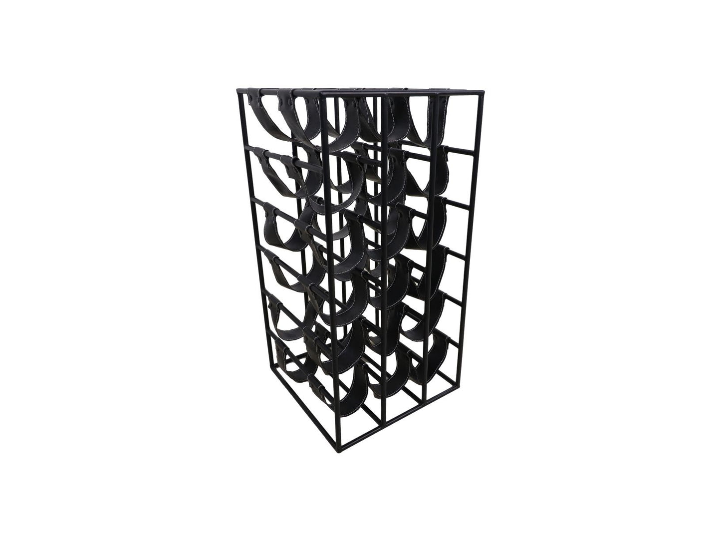 HSM Collection-Staand Wijnrek 18 Flessen-33x33x64-Zwart-Metaal/Kunstleder