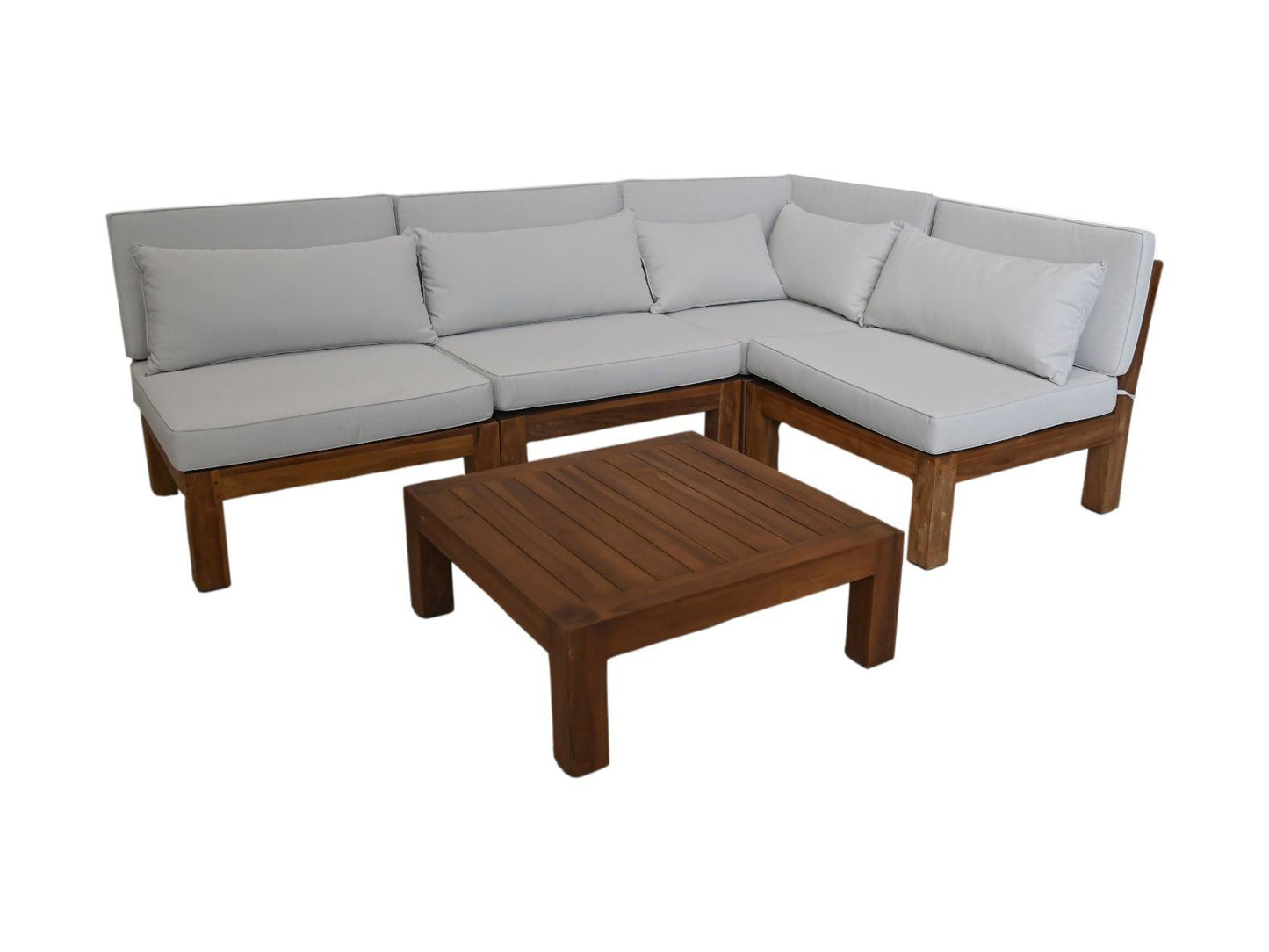 HSM Collection-Tuin Lounge Set Aruba 5 Delig-168x252x64-Naturel/Wit-Teak/Stof