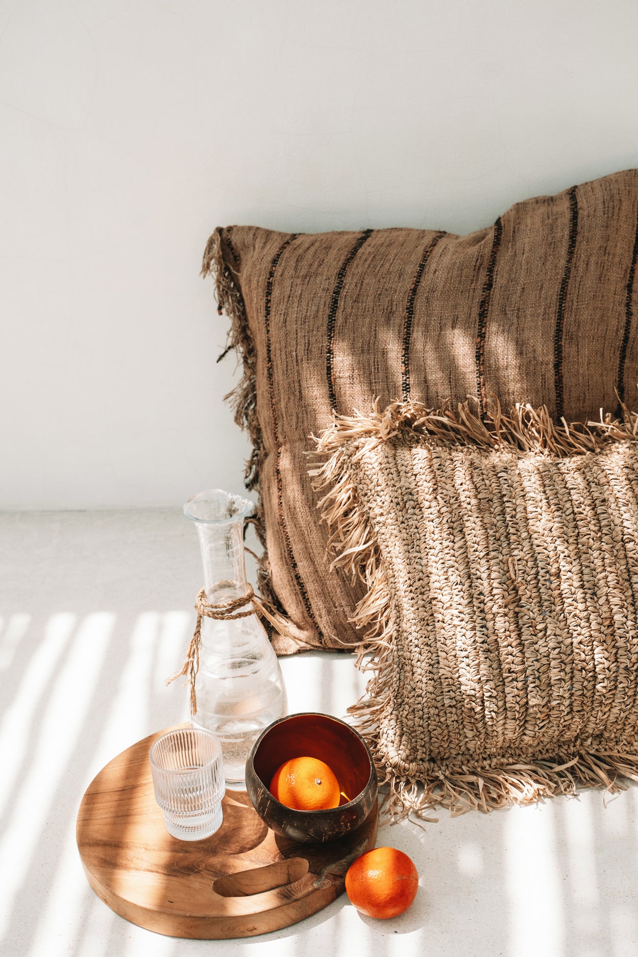 Bazar Bizar Raffia Kussenhoes - Vierkant - Naturel - 40x40