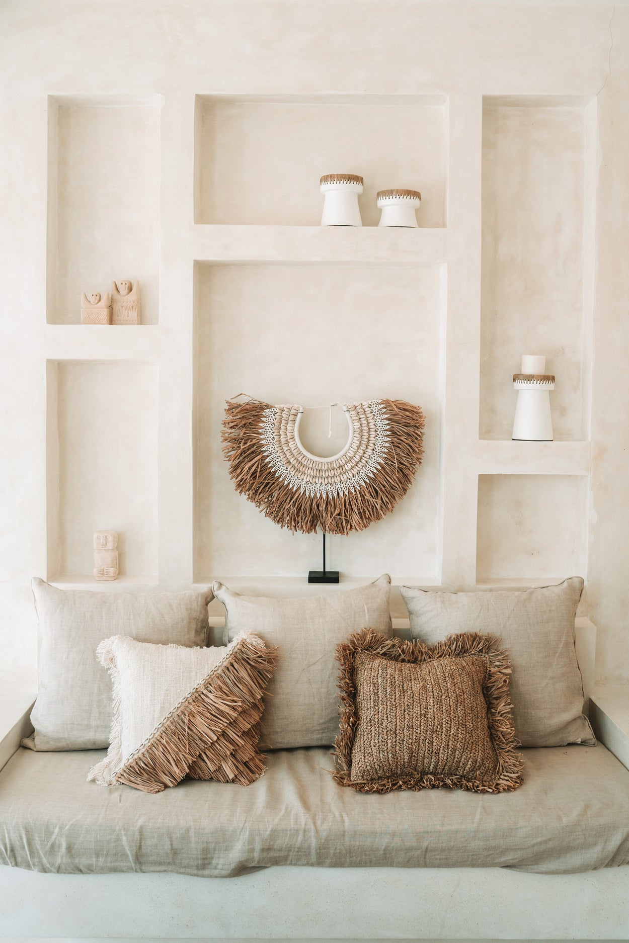 Bazar Bizar Raffia Kussenhoes - Vierkant - Naturel - 40x40