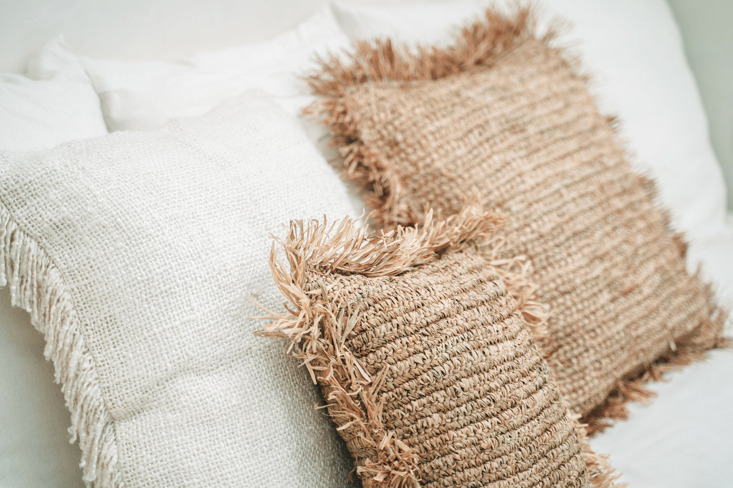 Bazar Bizar Raffia Kussenhoes - Vierkant - Naturel - 40x40
