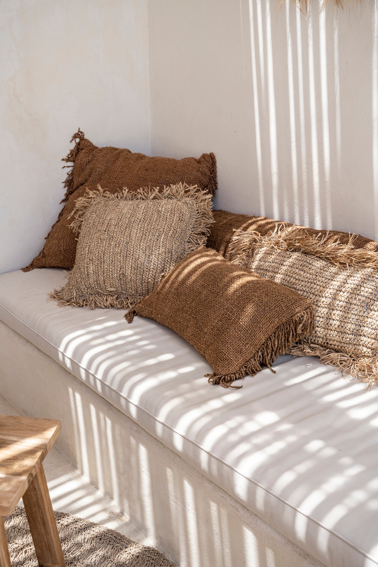 Bazar Bizar Raffia Kussenhoes - Vierkant - Naturel - 40x40