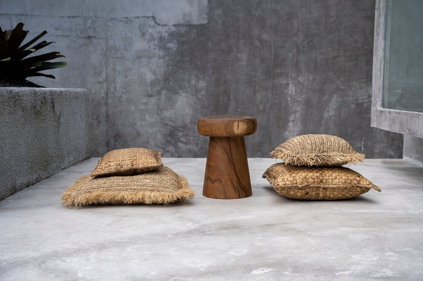 Bazar Bizar Raffia Kussenhoes - Vierkant - Naturel - 40x40