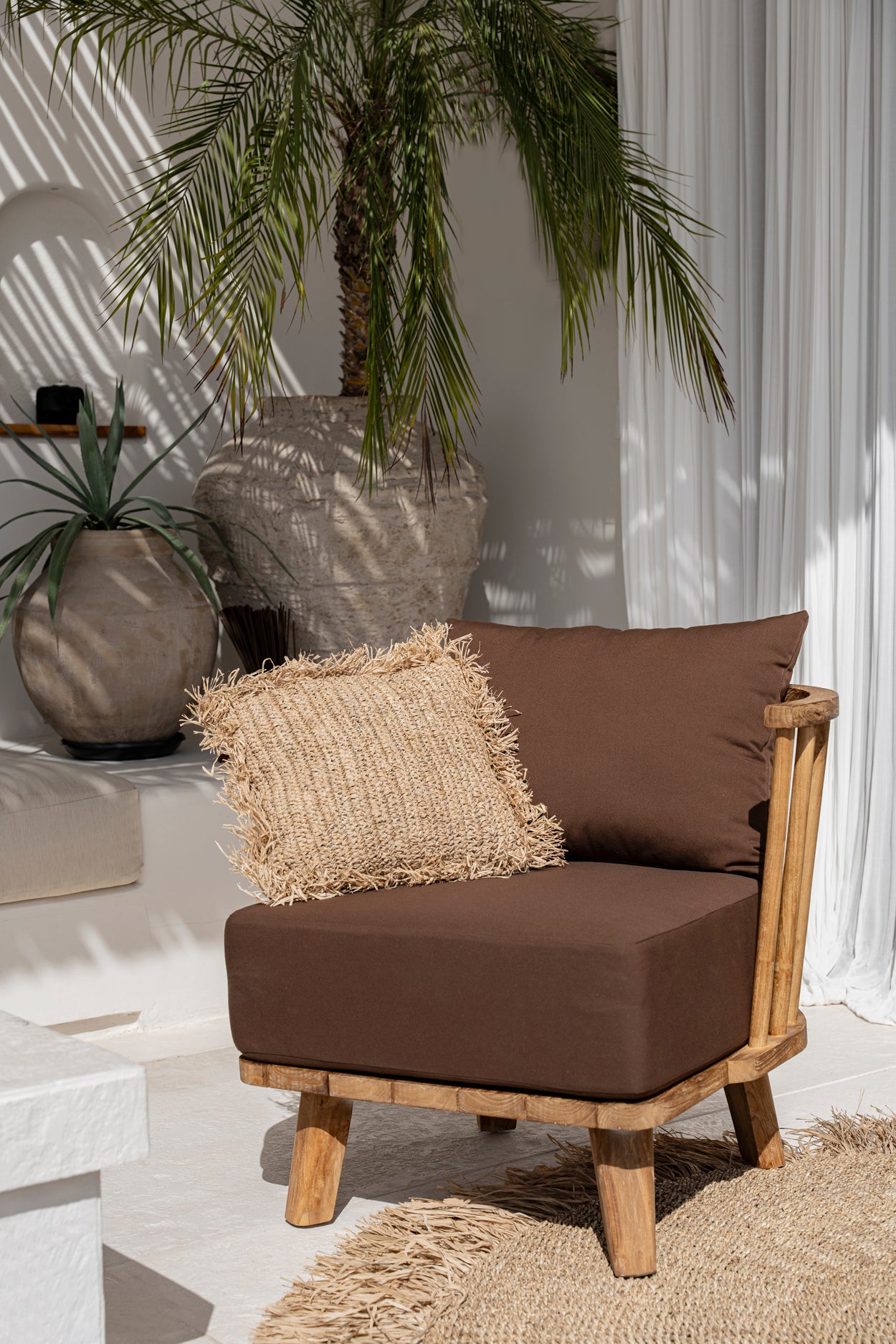 Bazar Bizar Raffia Kussenhoes - Vierkant - Naturel - 40x40