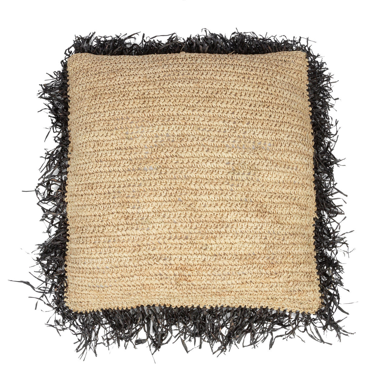 Bazar Bizar Raffia Kussenhoes - Naturel Zwart - 60x60