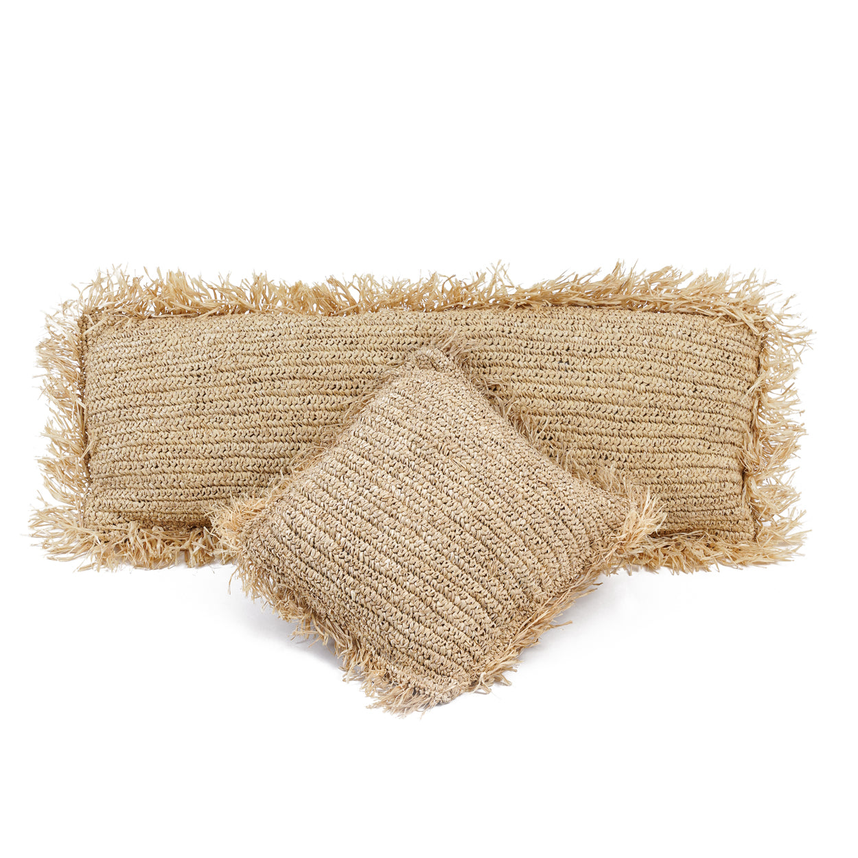 Bazar Bizar Raffia Kussenhoes - Vierkant - Naturel - 35x100