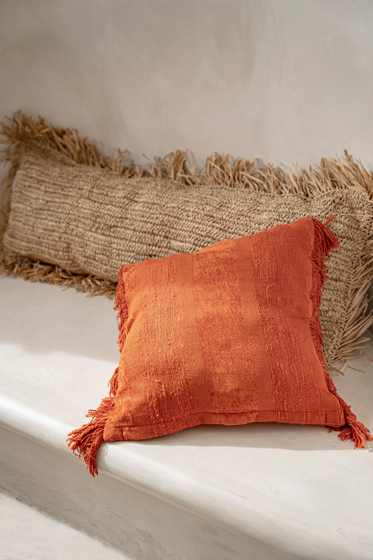 Bazar Bizar Raffia Kussenhoes - Vierkant - Naturel - 35x100