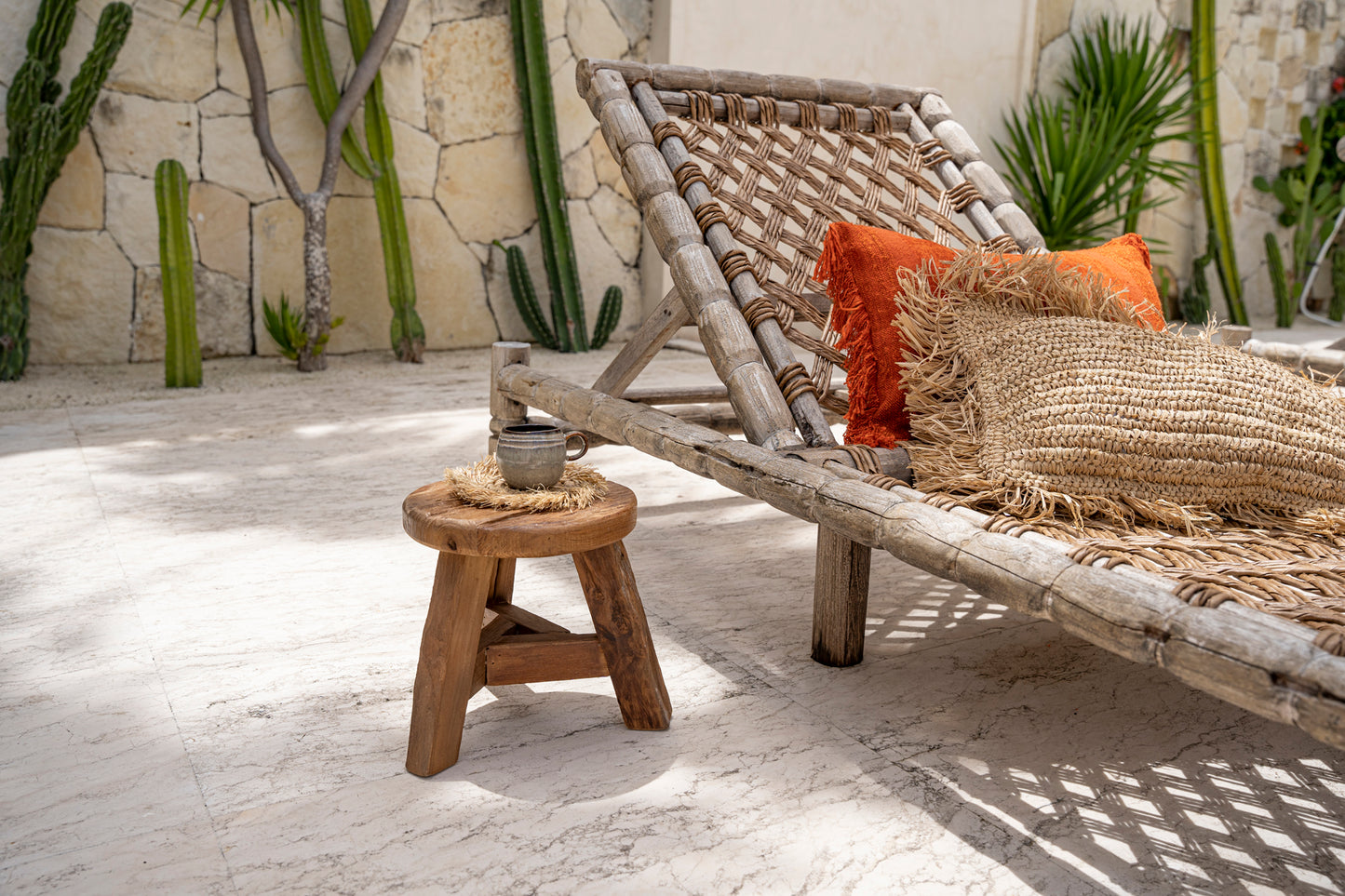 Bazar Bizar Raffia Kussenhoes - Vierkant - Naturel - 35x100