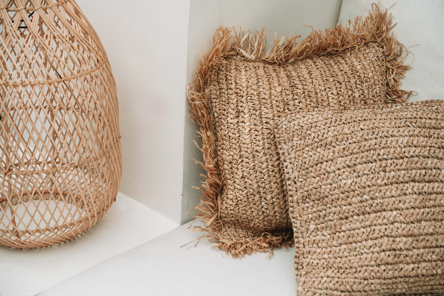 Bazar Bizar De Raffia Flores Kussenhoes - Naturel - 40x40